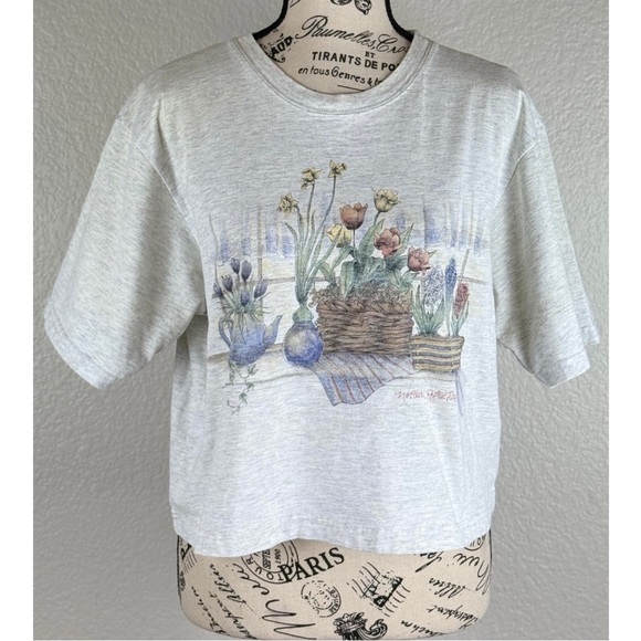 Northern Reflextion Vintage 90s Y2K Grey Floral Graphic Cropped Tee, size Medium - Picture 1 of 11